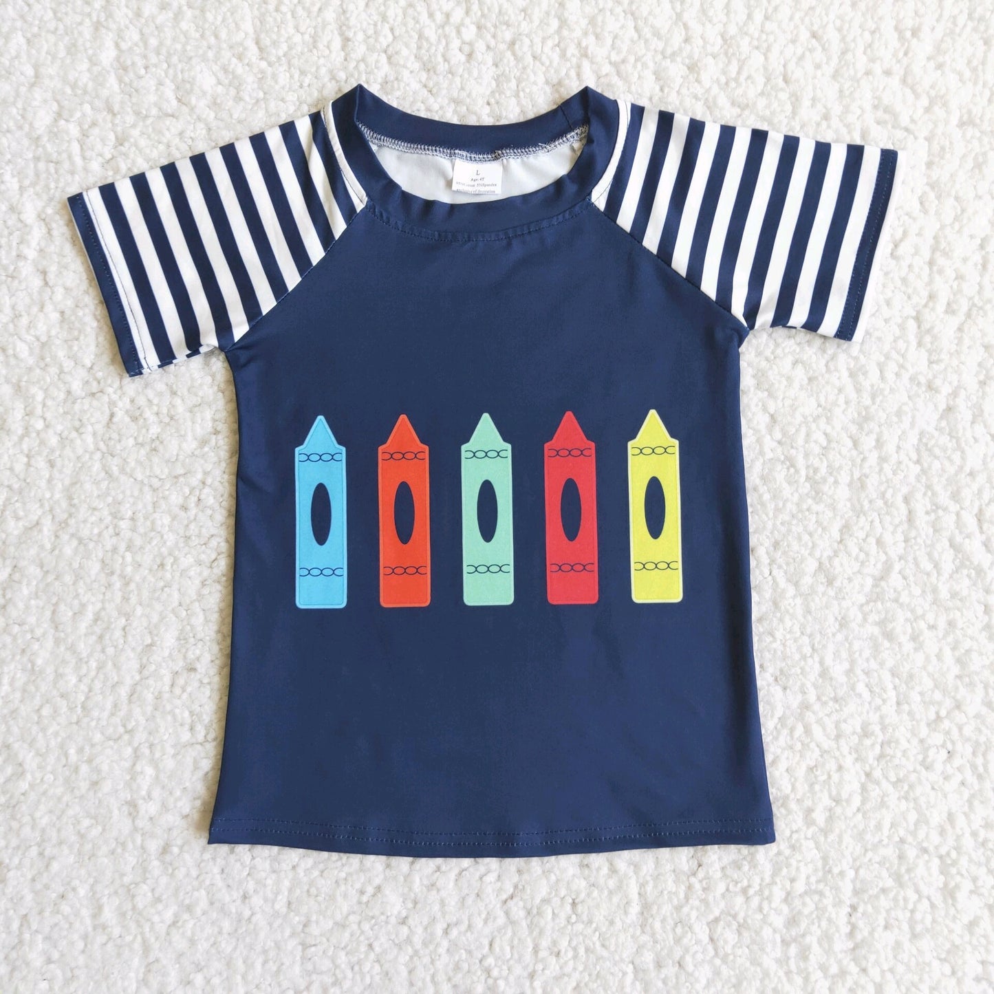 pencil print stripe raglan boy school short sleeve top