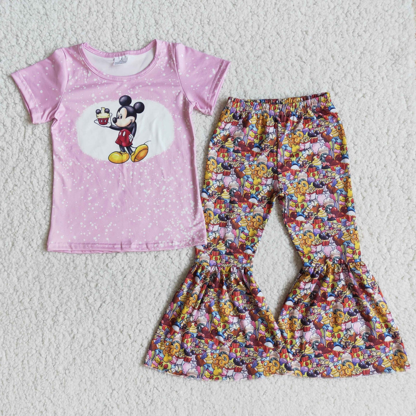 cake cartoon mouse pink short sleeve bell bottom girl outfit 0103