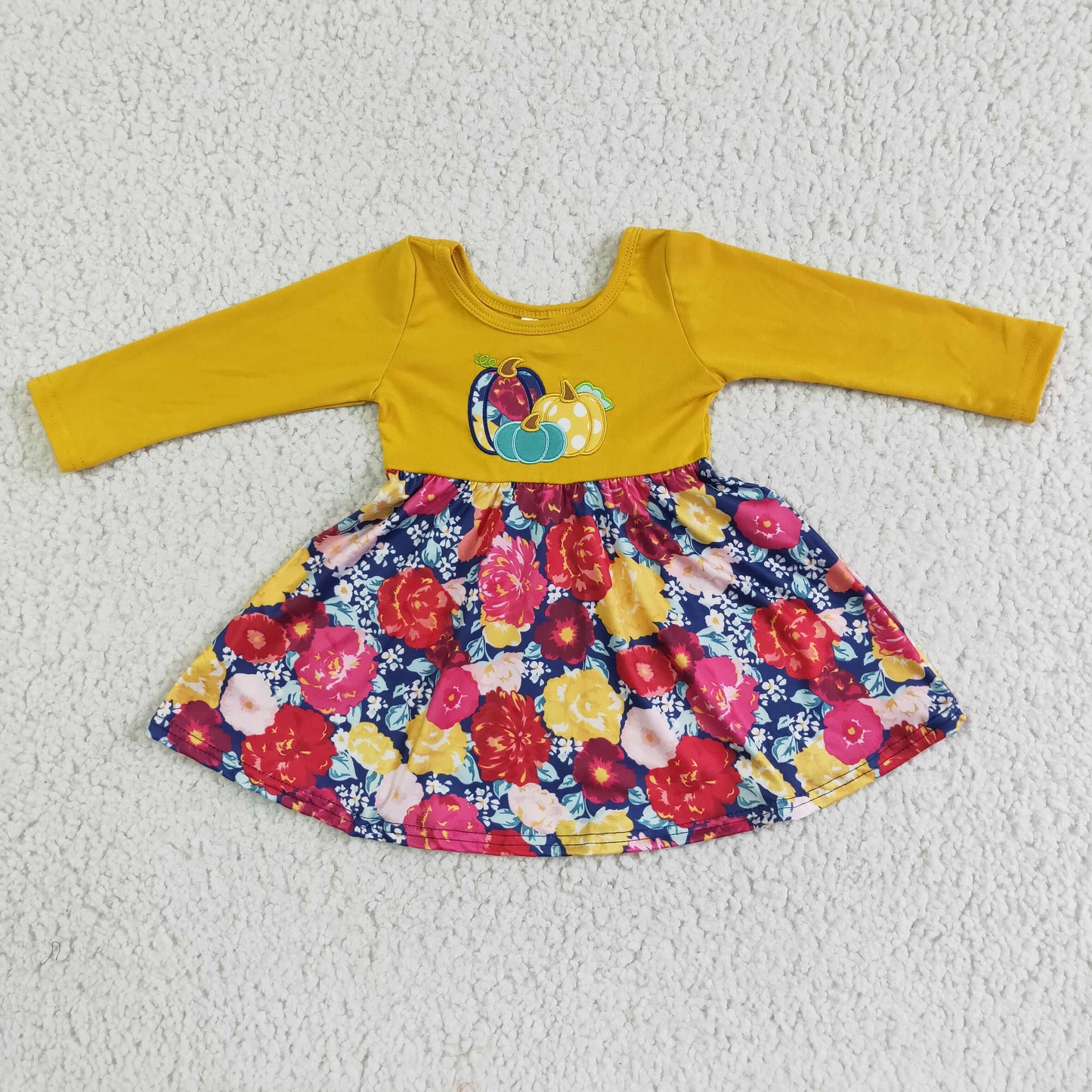 GLD0003 Embroidery Halloween yellow ruffle flare sleeve pumkin flower ruffle pants girl dress 0620