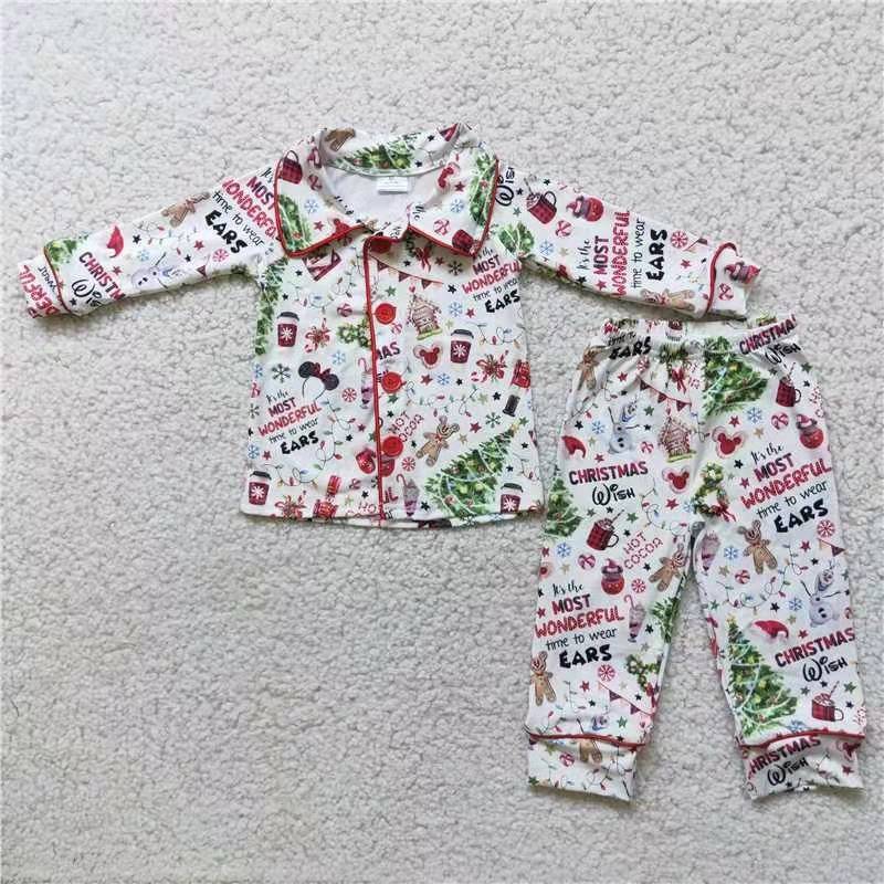 Boy Christmas cartoon mouse button collar long sleeve pajamas outfits 0507