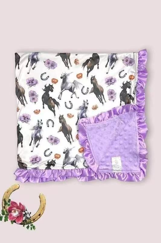 preorder purple horse ruffle flowers blanket 0322