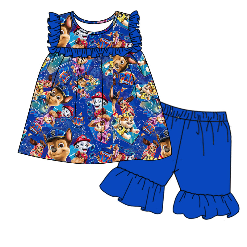 preorder blue cartoon dog team print short sleeve shorts girl outfits 0309