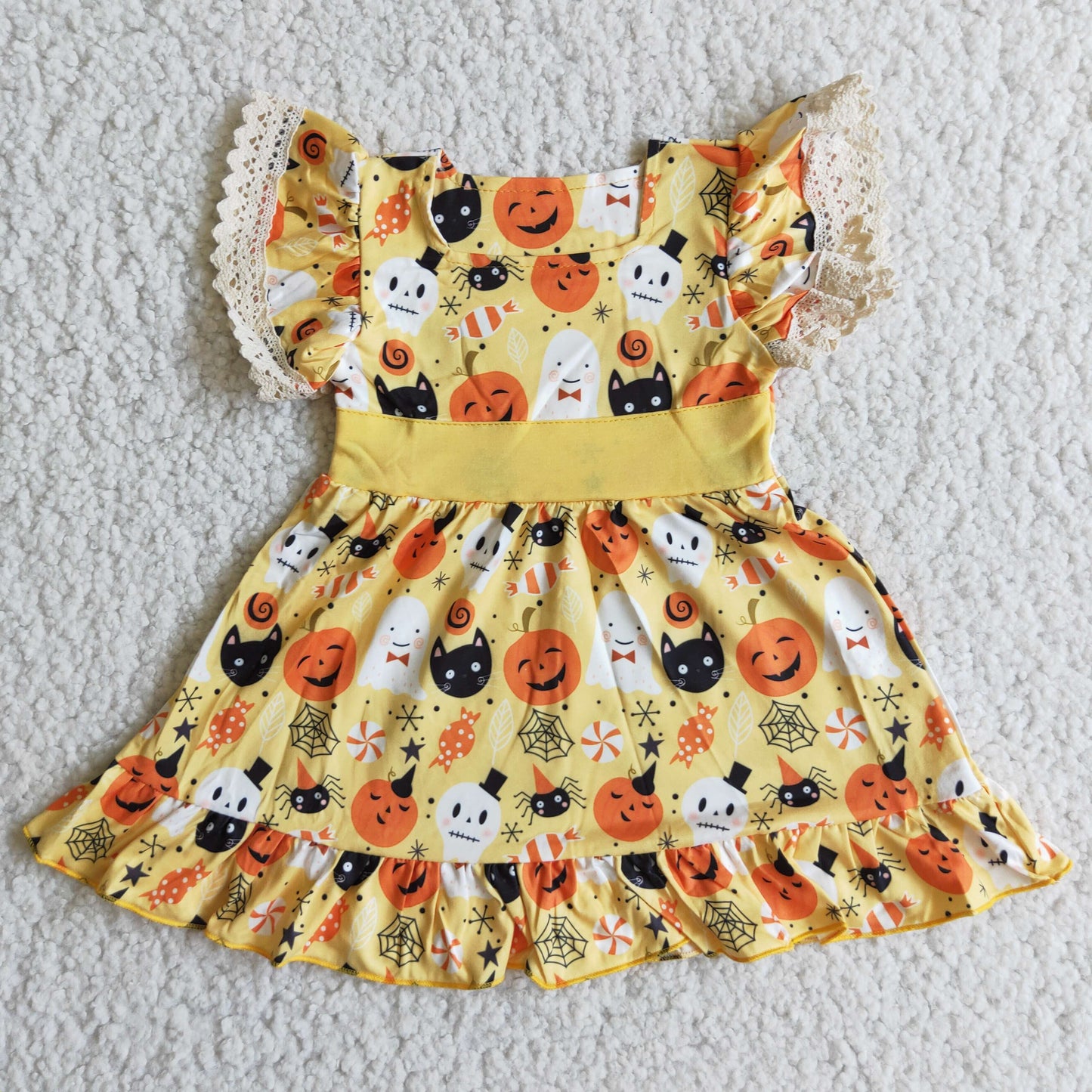 promotion B10-9 RTS halloween pumpkin lace short sleeve dress 0504