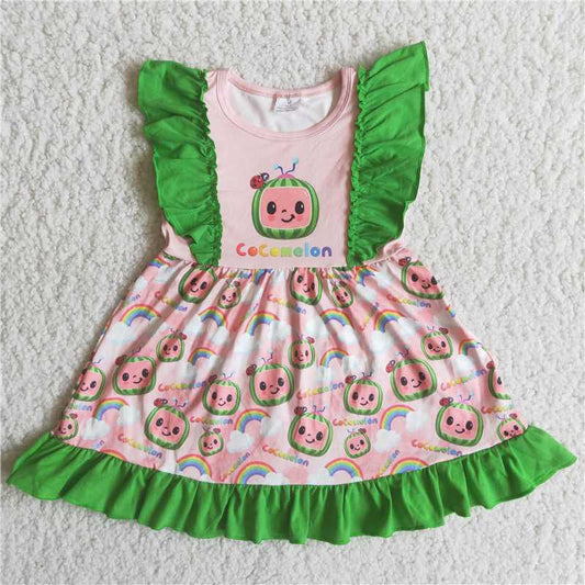 promotion A11-3 cartoon pink watermelon puffy sleeveless dress 202404