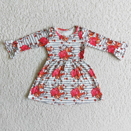 red pumpkin stripe long sleeve dress