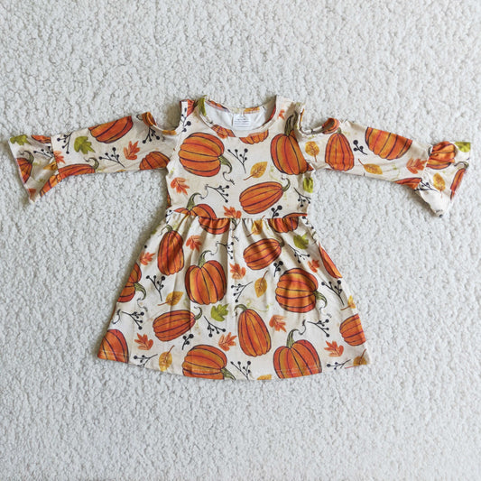 Pumpkin print long sleeve dress