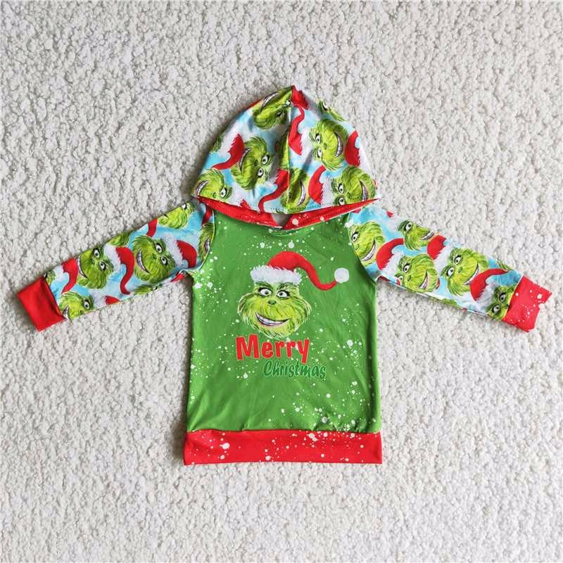 promotion 6 A19-19 christmas green cartoon long sleeve hoodie boy clothes top RTS