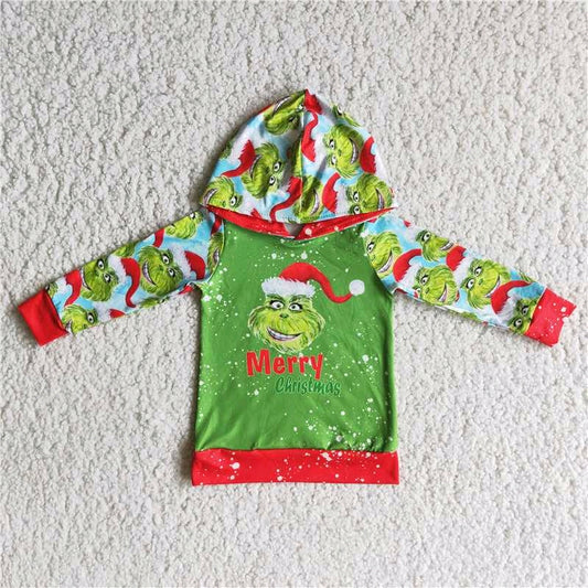 promotion 6 A19-19 christmas green cartoon long sleeve hoodie boy clothes top RTS