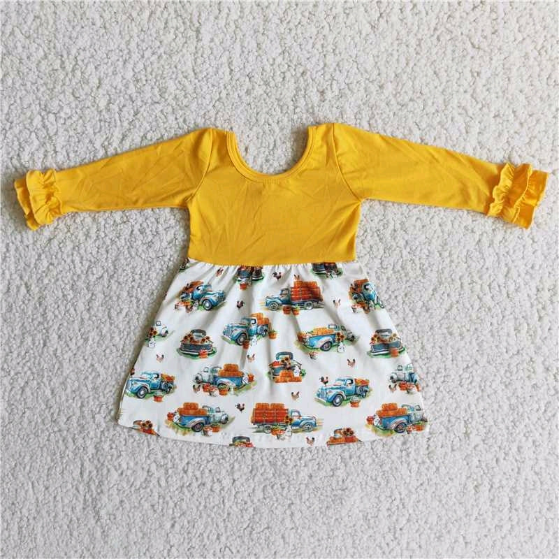 cartoon pumpkin car yellow long sleeve dress