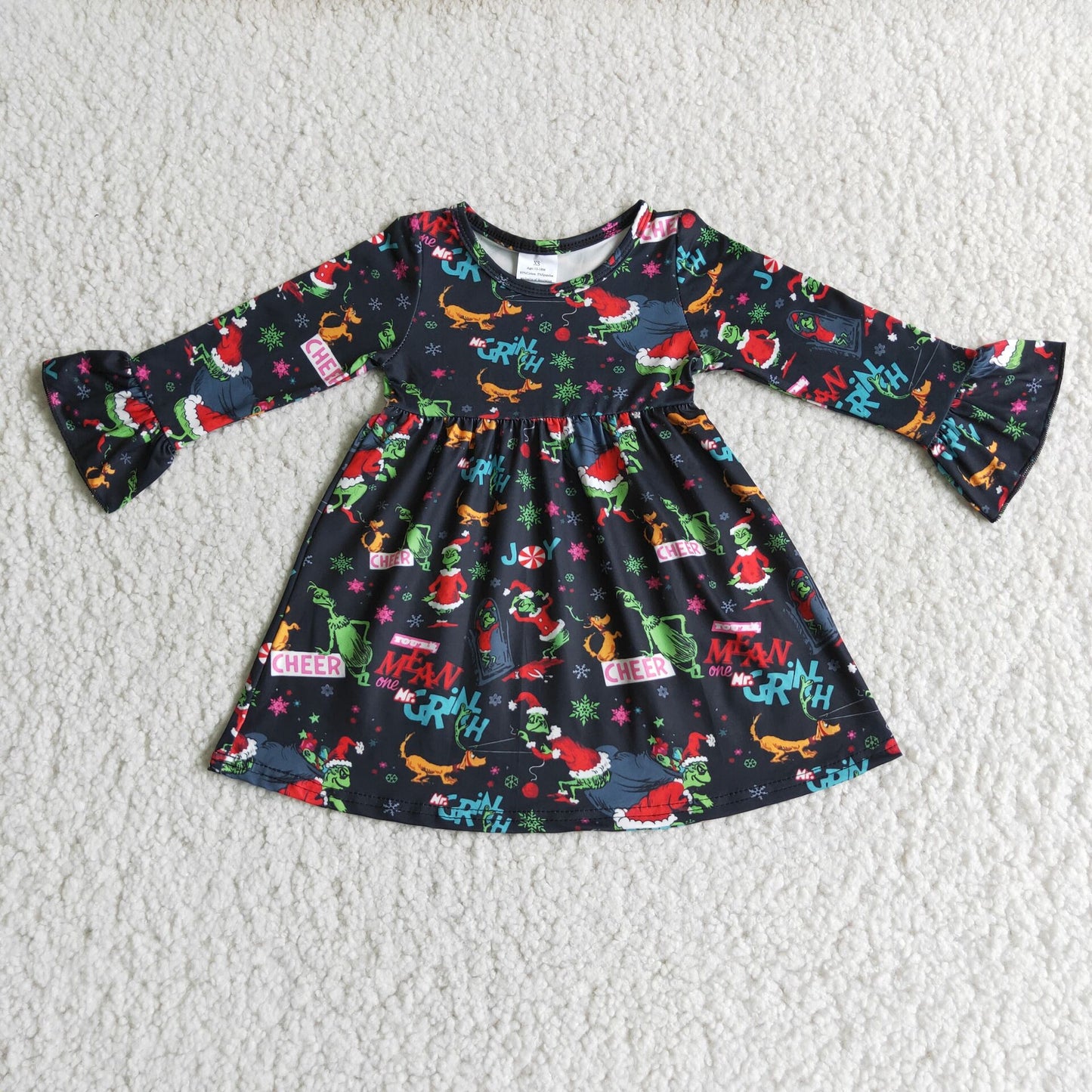 Promotion 6 A29-13 christmas black green cartoon long sleeve GIRL dress RTS 20230622