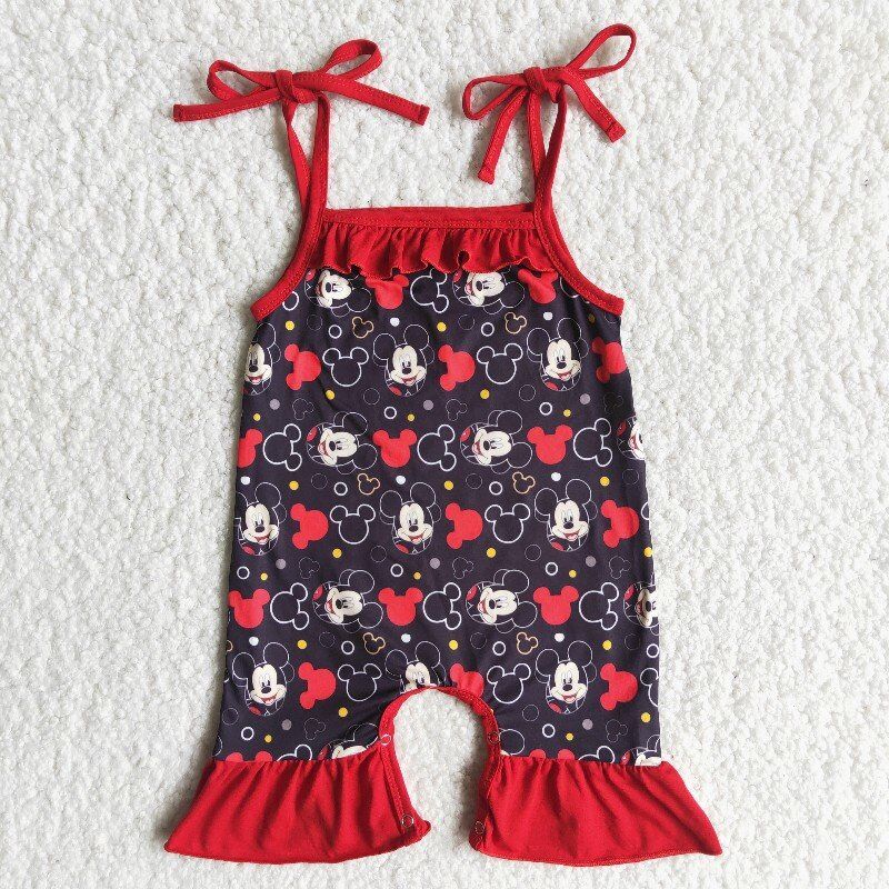 cartoon mouse black red lace sling sleeveless romper