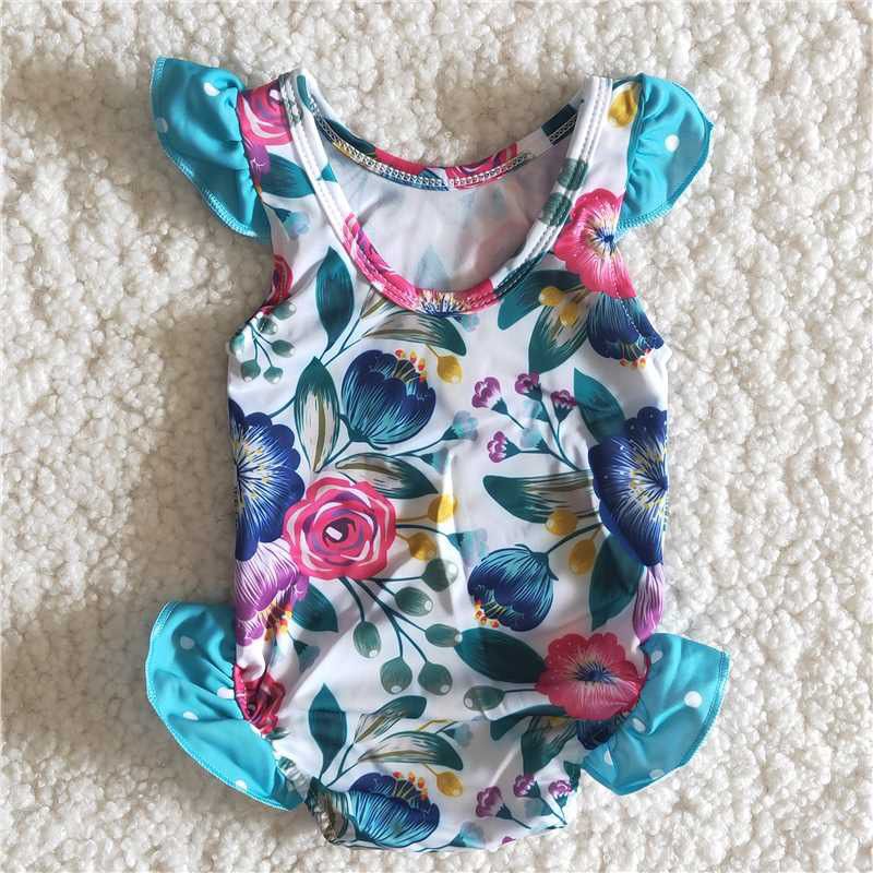 pink blue flower puffy sleeve short romper 0416