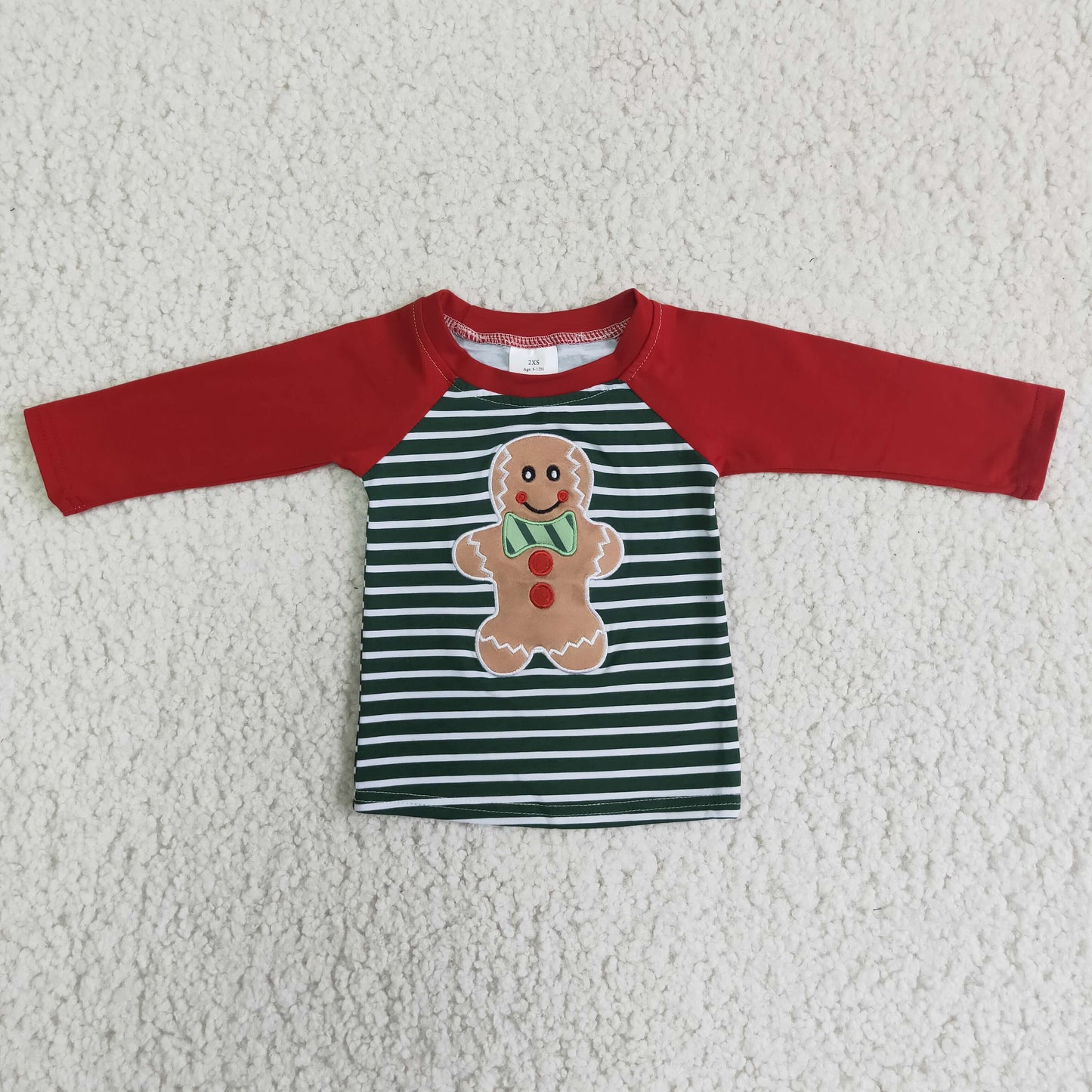 6 A24-15 Gingerbread boy red raglan green stripe long sleeve boy top 20230724 RTS