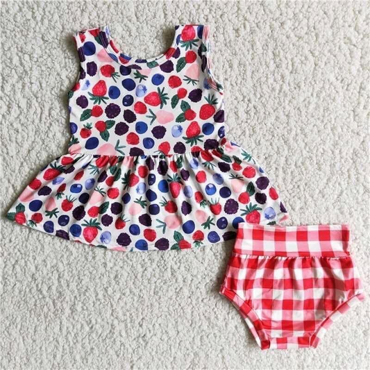 PROMOTION D13-11-1 RTS fruit strawberry pink plaid bummies outfit girl summer set 0416