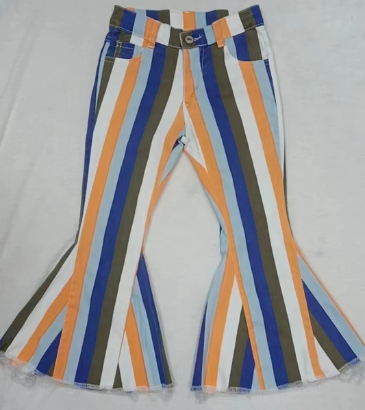 orange white green blue stripes bell kids girl denim jeans 0927 RTS