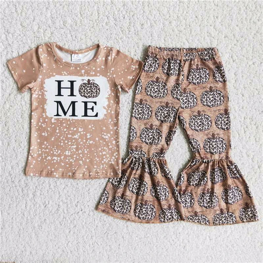 promotion A10-13 letter home pumpkin long sleeve bell bottom pants girl outfit