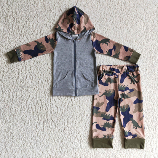 dinousaur camo hoodie zipper long sleeve boy outfit 0917 RTS