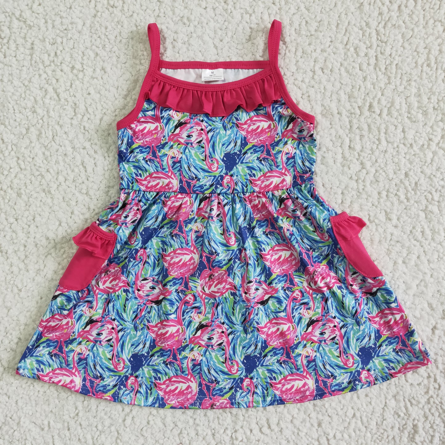 RTS flamingo print sling pocket girl summer clothes dress real pic 0531