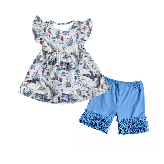 preorder duck pocket blue cartoon girl short sleeve shorts outfit