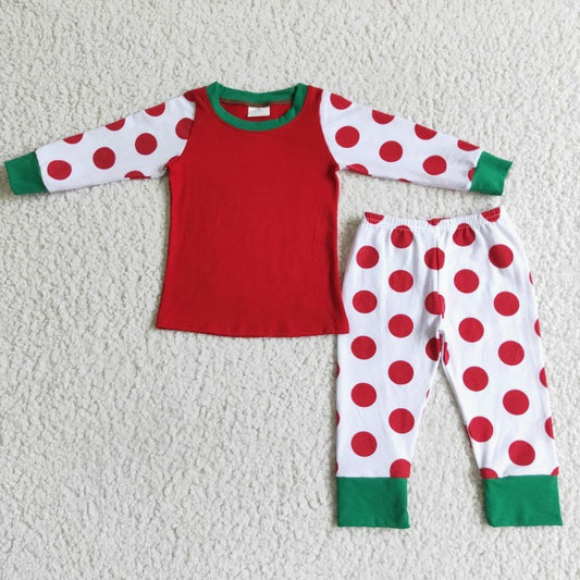 sublimation red polka dots girls pajamas Christmas kids clothes outfit01