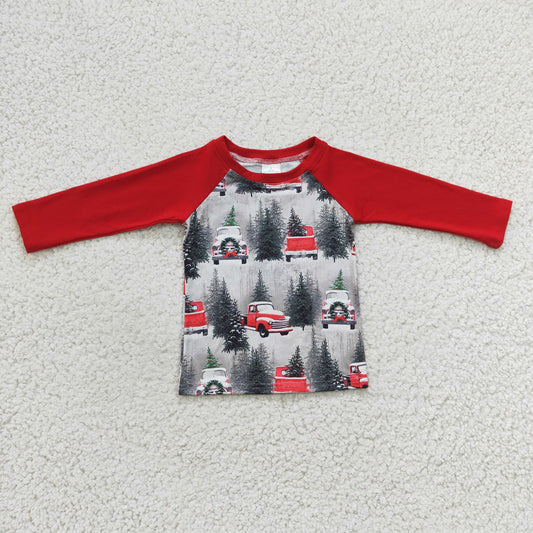 Promotion RTS Christmas tree cartoon car boy red raglan long sleeve top 6 A1-21