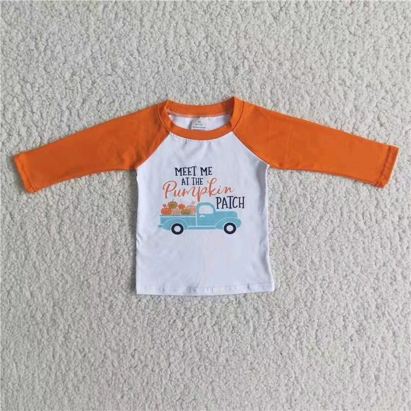 Promotion  6 A11-17 orange raglan pumpkin car halloween long sleeve top  0714 RTS