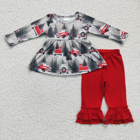 promotion 6 A19-11 Christmas car girl grey red long sleeve legging pants outfit 1210 RTS