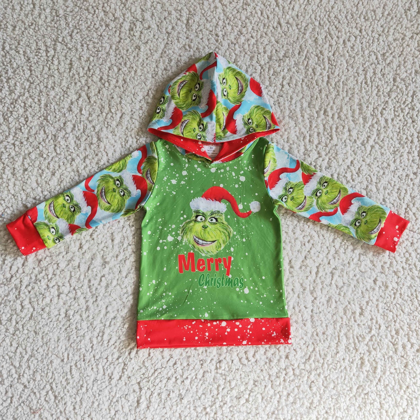 promotion 6 A19-19 christmas green cartoon long sleeve hoodie boy clothes top RTS