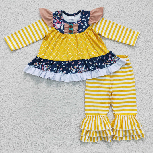 promotion 6 A20-11 RTS spring long sleeve ruffle yellow girl outfit RTS 1207