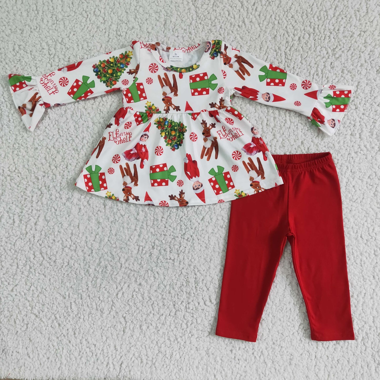 tree reindeer girls long sleeve red legging pants Christmas kids clothes outfit