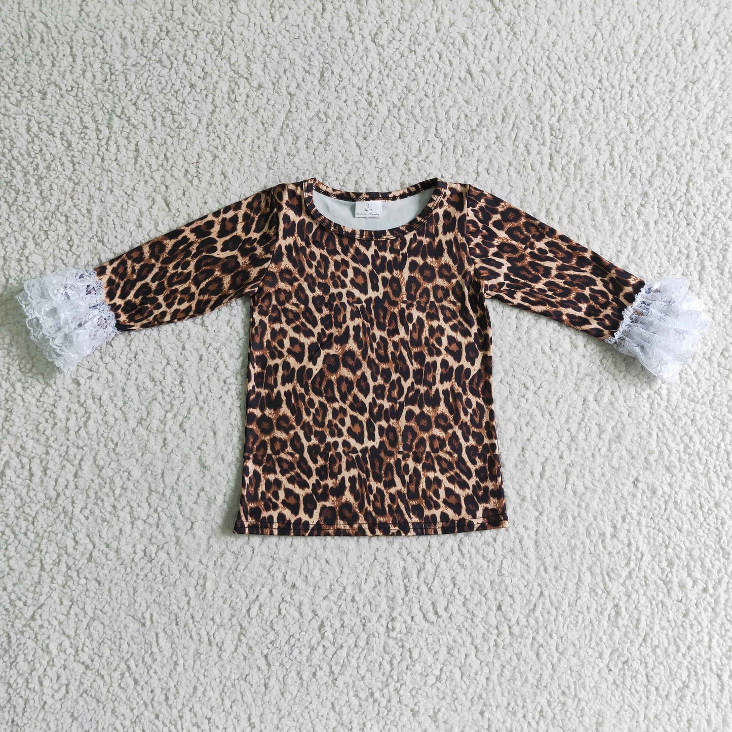 RTS 1017Leopard ruffle lace girl long sleeve top 6A23-4