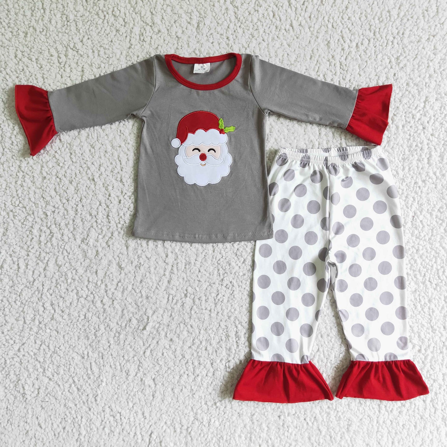 santa embroidery gray girls pajamas Christmas kids clothes outfit08