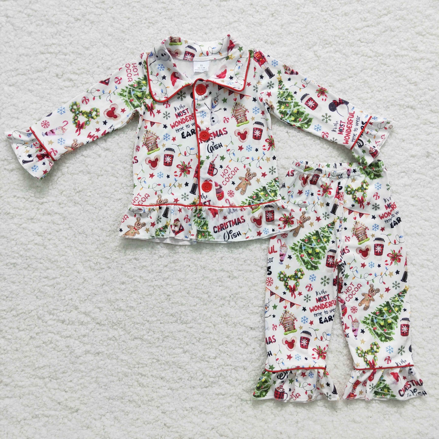 6 A3-29 Girl Christmas cartoon collar lace long sleeve pajamas outfits 1202