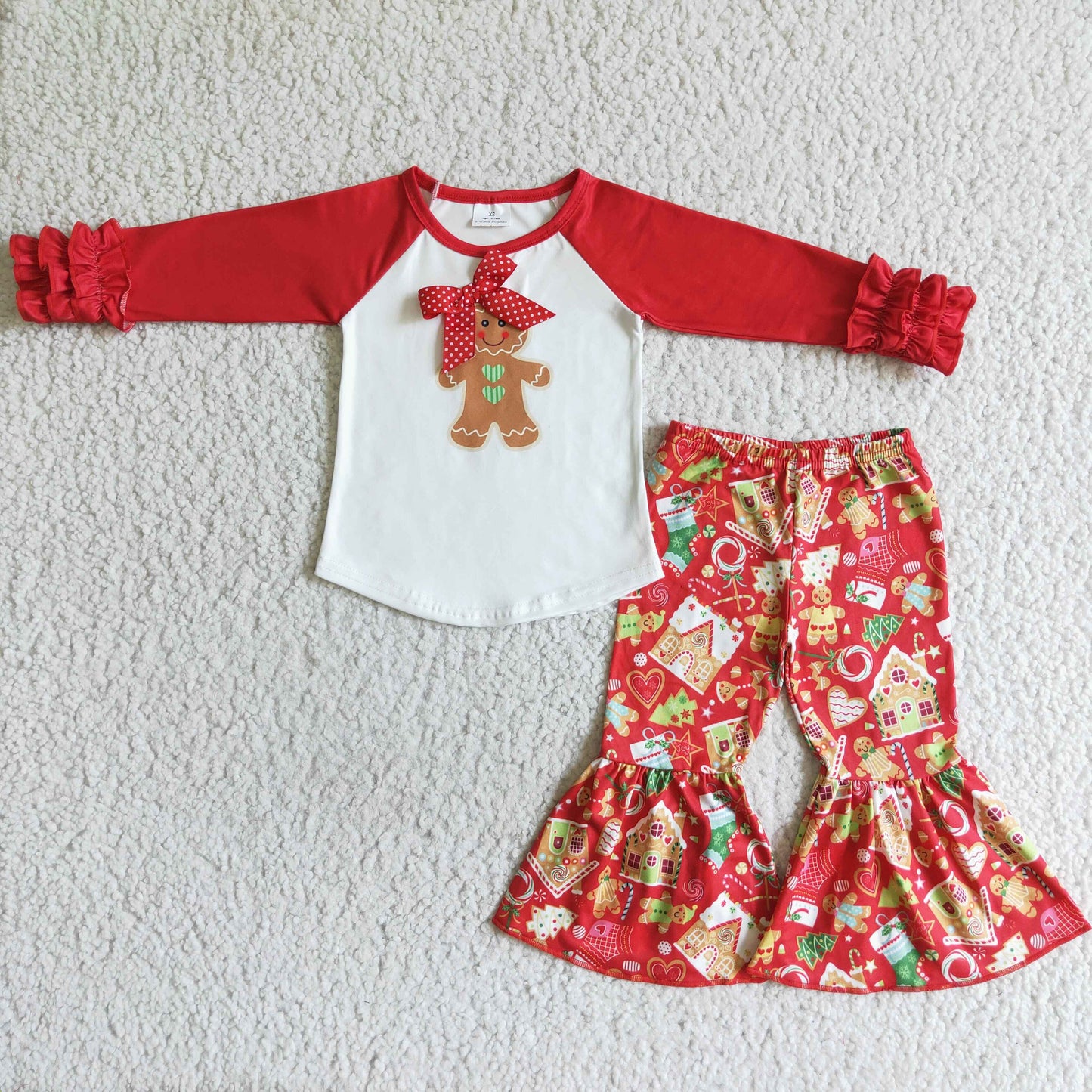 promotion 6 B10-37 gingerbread bow red raglan girls long sleeve pants Christmas kids clothes outfit03