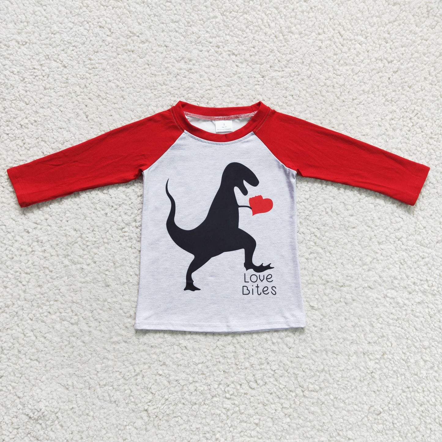 dinosaur love red boys Valentine kids long sleeve top 02