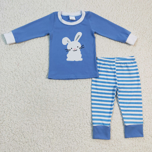 promotion 6 B13-27 Easter boy rabbit blue white embroidery stripe long sleeve pajamas outfit  20230103 RTS