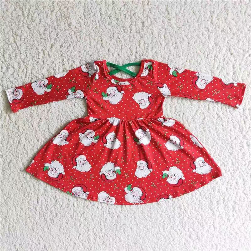 Christmas cartoon RED santa  crisscross long sleeve girl dress RTS 0912