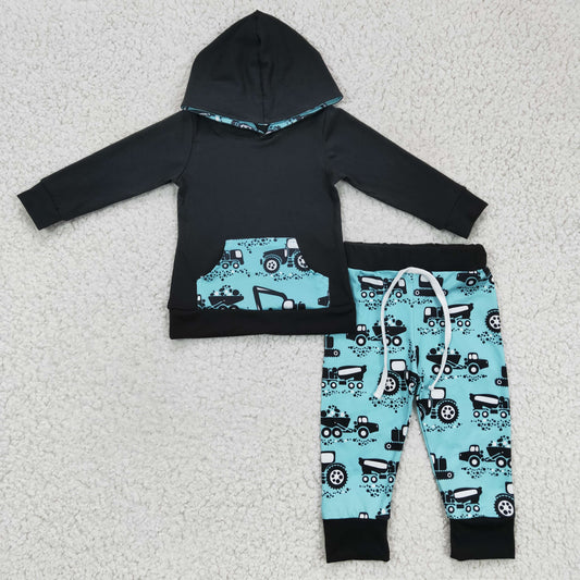 6 C6-10 cartoon tractor black blue long sleeve hoodie outfit 1205 RTS