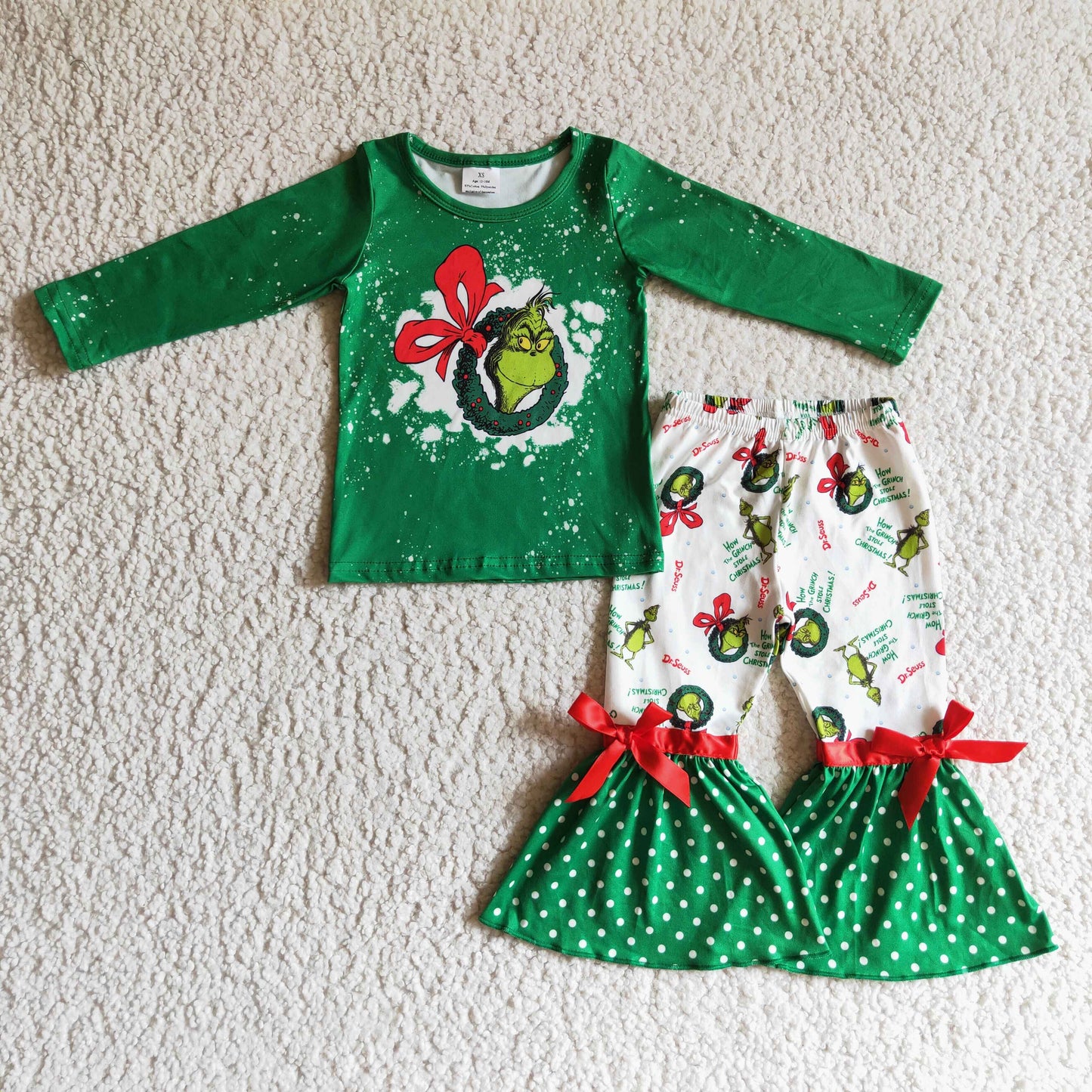 Christmas cartoon long sleeve green GRIN GIRL outfit1005 RTS