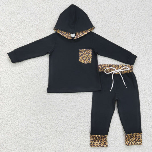 202312  promotion 6 C7-16 Leopard black pocket long sleeve hoodies boy outfit RTS 1212