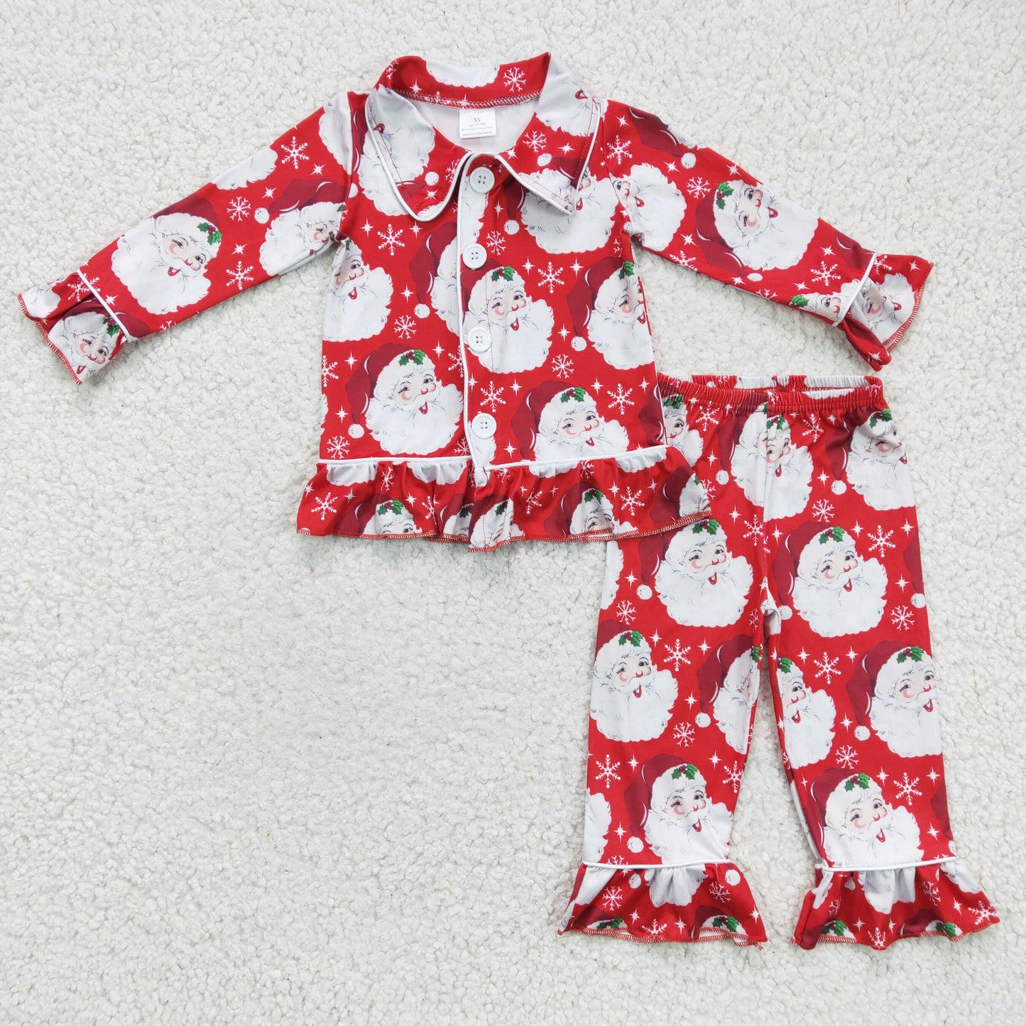 6 C8-40 RTS Christmas santa long sleeve ruffle red girl pajamas outfit RTS 1207