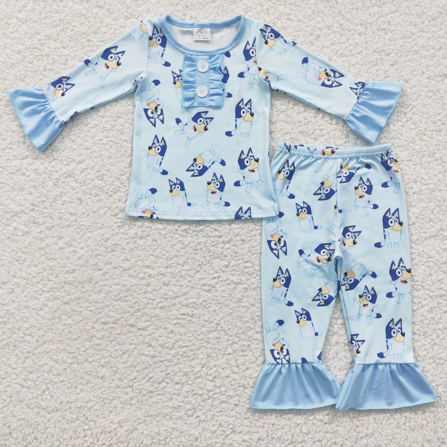 RTS blue dog cartoon long sleeve girl pajamas outfit 20230316