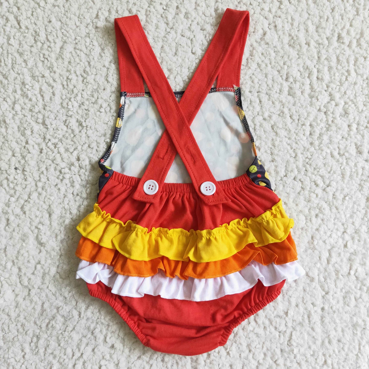 RTS 0726 orange sleeveless candy snacks thanks giving girl romper