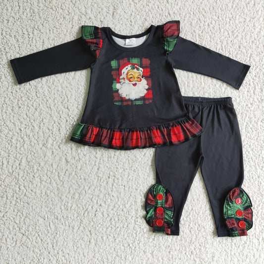 RTS 1026 long sleeve Christmas Santa black plaid girl outfit