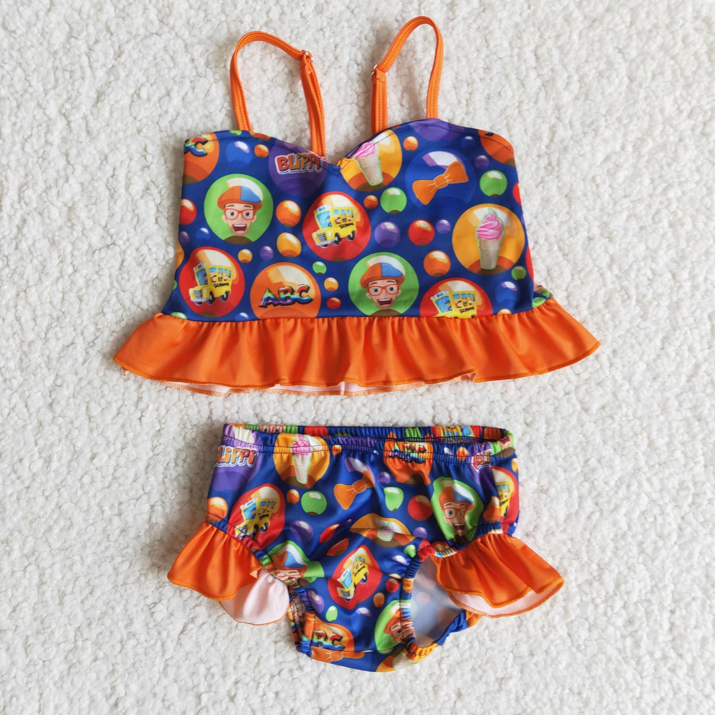 Shoulder strap orange purple blippe cartoon girl swimwear Jan 0105