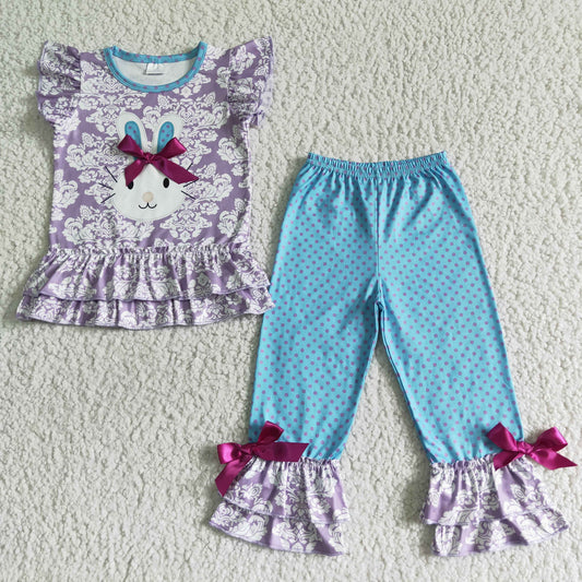 promotion A0-1 RTS Easter embroidery rabbit purple girl outfit 0521