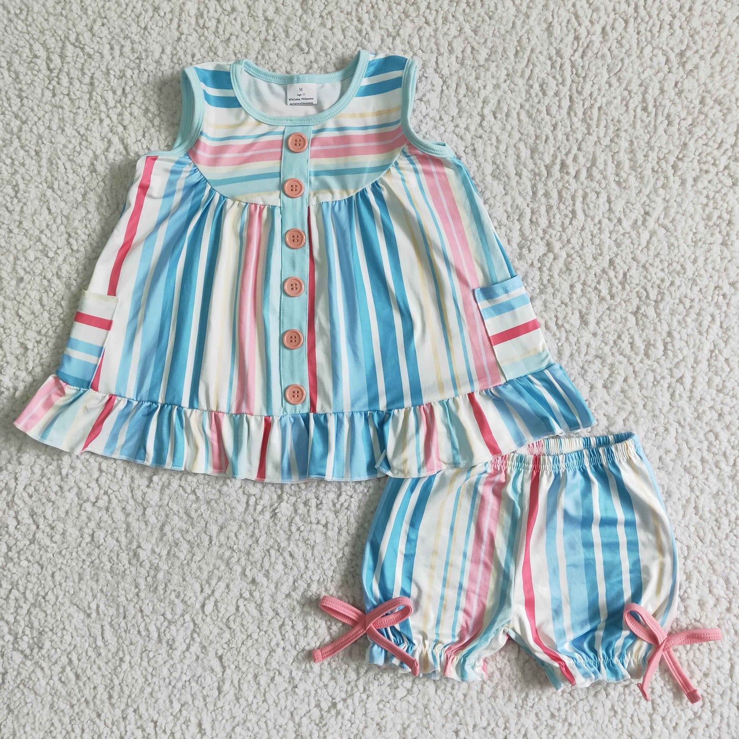 promotion GSSO0045 summer colorful stripe short sleeve shorts girl outfit 20230105 RTS