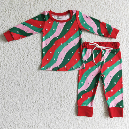 promotion GLP0186 christmas colorful star stripe long sleeve boy girl pajamas RTS 20230530 RTS