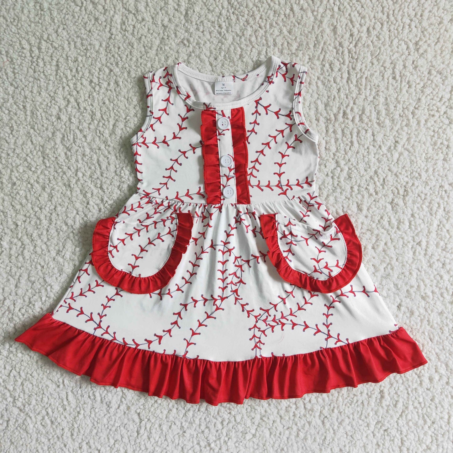 GSD0029 red white ruffles Baseball softball pocket sleeveless dress 20230304 RTS