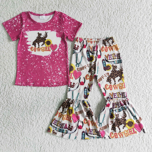 cowgirl horse hot pink love jewelry sunflower bell bottom pants outfit 0310